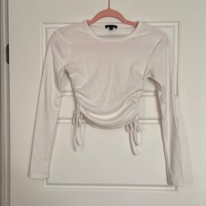 Dynamite Cream Ruched Tie Front Crop Top